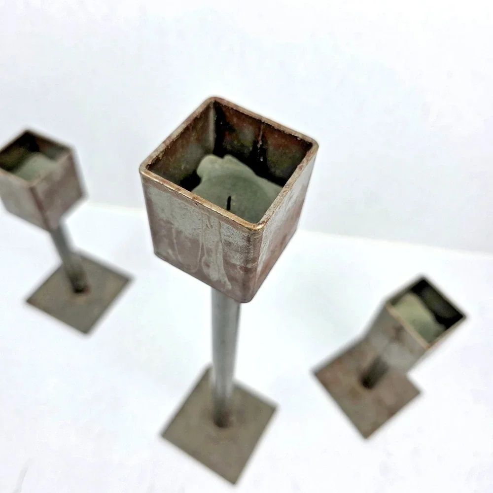 Vtg Candle Holders Set of 3 MCM Brutalist Iron Industrial Minimalist Plant Stand